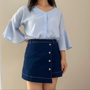 Baby Blue Flowy Button-up Blouse